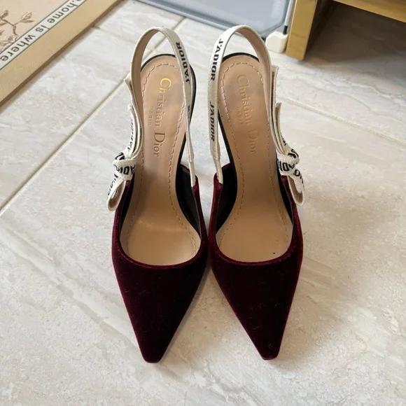 Authentic Dior burgundy velvet 'J'Adior' slingbacks - Picture 5 of 8